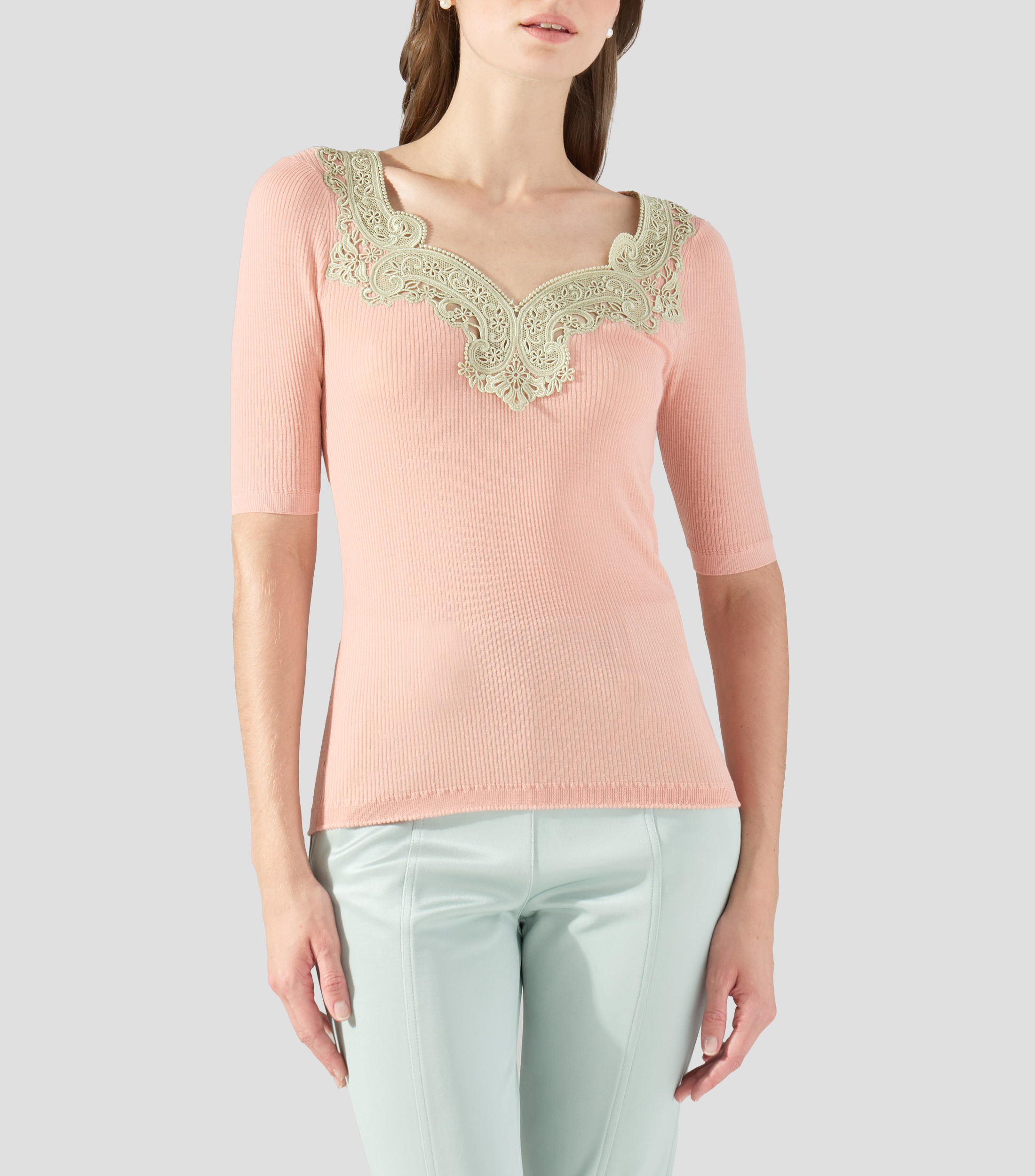 Blusa lisa con manga corta Mujer